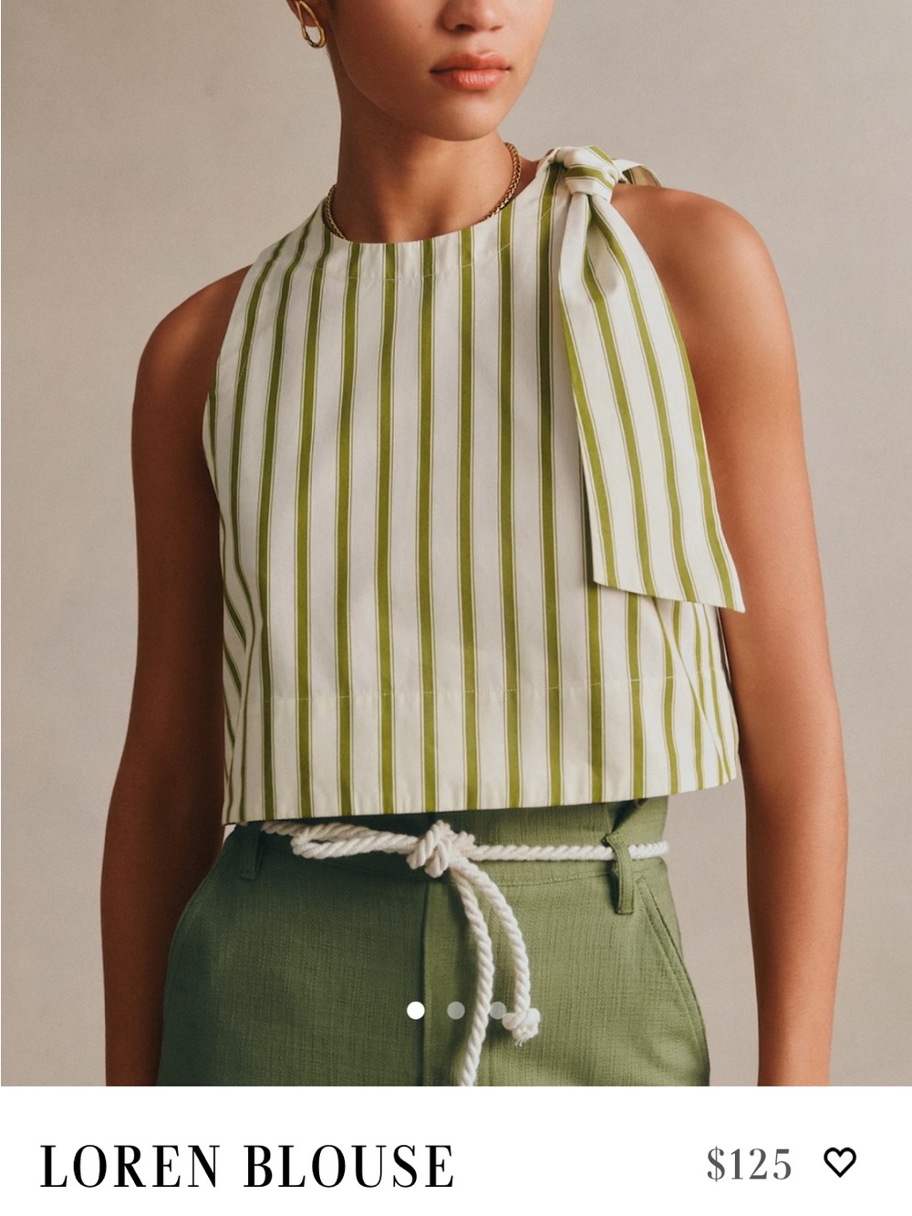 Sezane Loren Blouse — Green Stripe Tie-Shoulder Women's Top